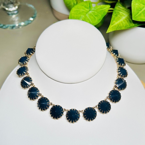 J. Crew Dark Navy Midnight-Blue Venus Flytrap Fashion Statement Necklace - Picture 1 of 8